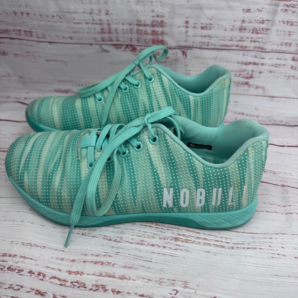 NOBULL SuperFabric Trainer Mens 8.5 Womens 10 Shoes Teal Mint Green Striped